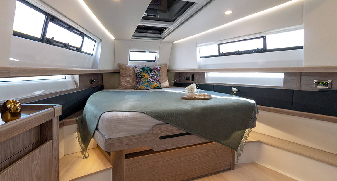 High ceilings offer plenty of headroom and make the master's cabin truly breathe.